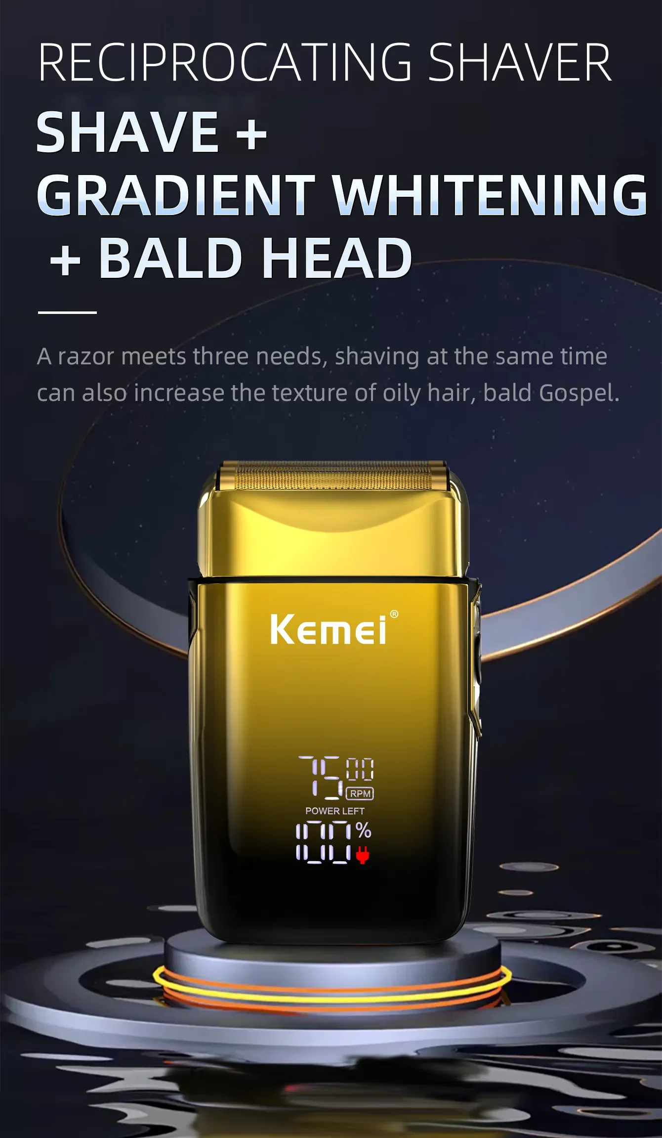 Description Picture 2 of itemKemei Electric Bald Head Razors Barber Foil Shavers LCD Display Cordless Men Shaving Machine USB Rechargeable Beard Hair Trimmer