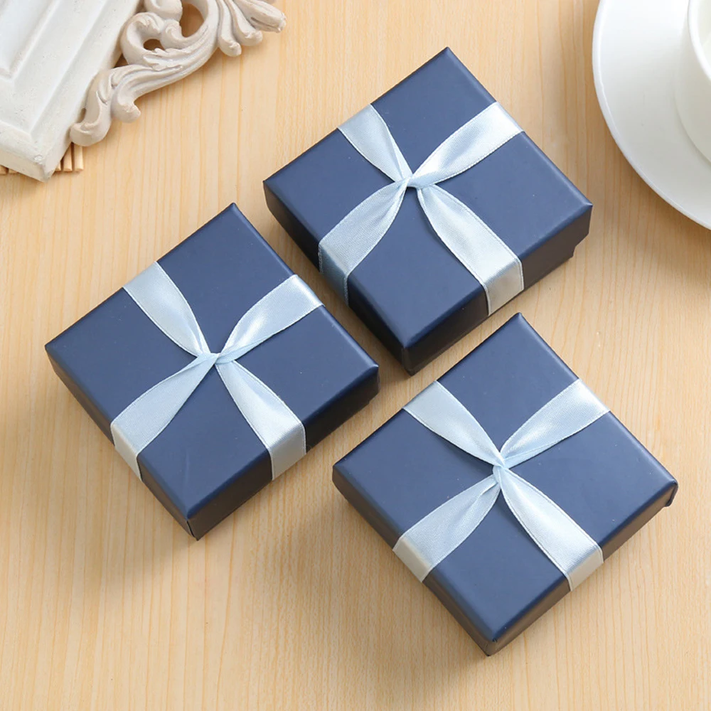 12Pcs 7*7*3.5cm Blue Jewelry Box with Bow Necklaces Rings Earrings Bracelets Jewelry Boxes For Christmas Gifts and Weddings Case luxurious white pu earrings bracelet jewellery display rings tray necklaces holder various models for woman option wholesale