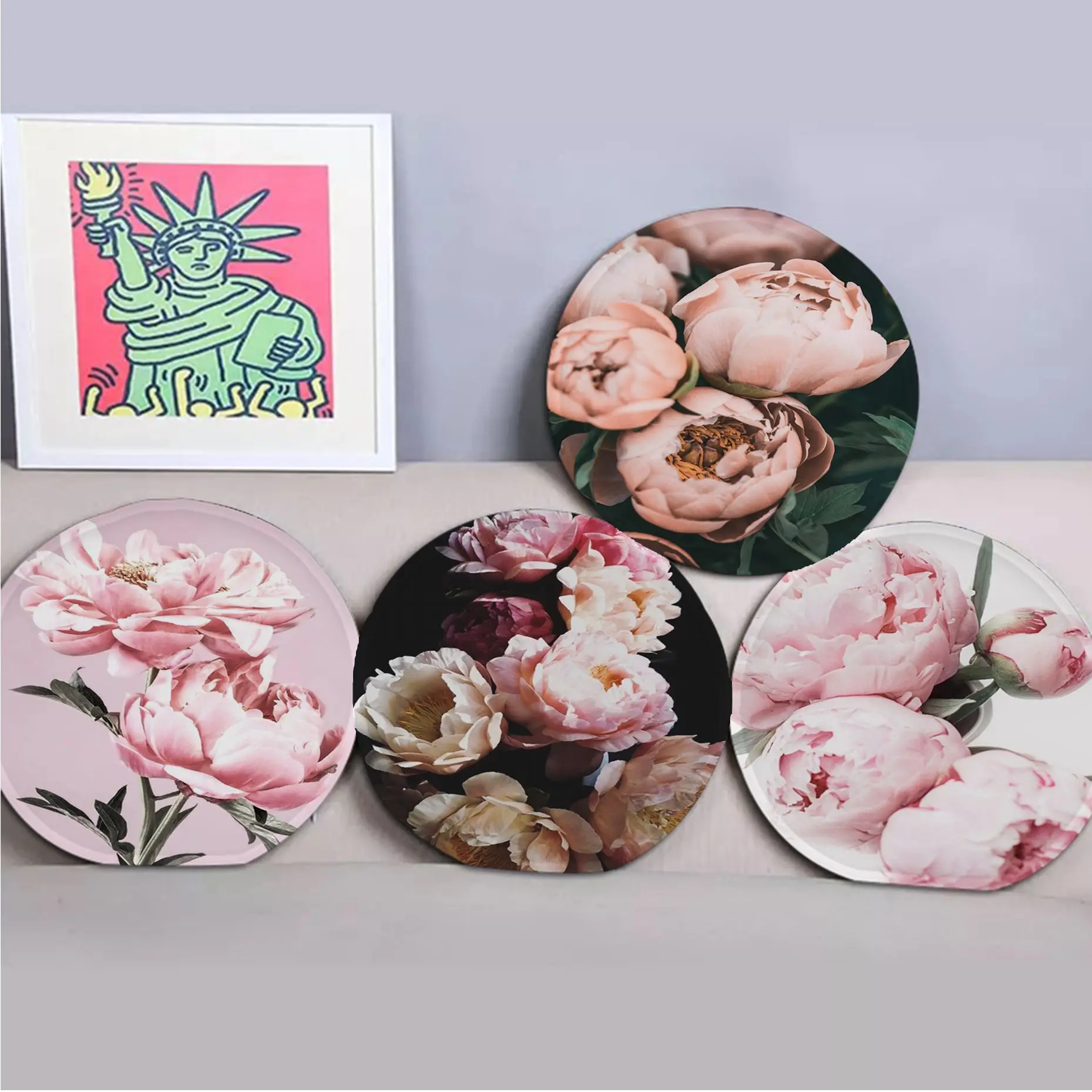 Flowers Pink Peony Floral Decorative Sofa Mat Dining Room Table Chair