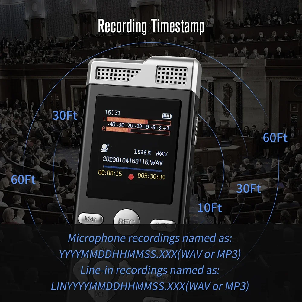 Voice Recorder J26 Voice Activated Dual Mic Recording Password Protection Line-in Player External Function Dictaphone