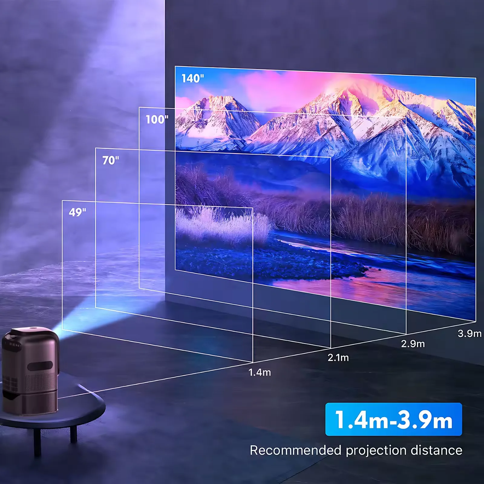 내장 스탠드가 있는 TS1 휴대용 프로젝터, 네이티브 1080P, 안드로이드 4K 지원, WiFi 블루투스, 홈 시네마, HDMI, USB