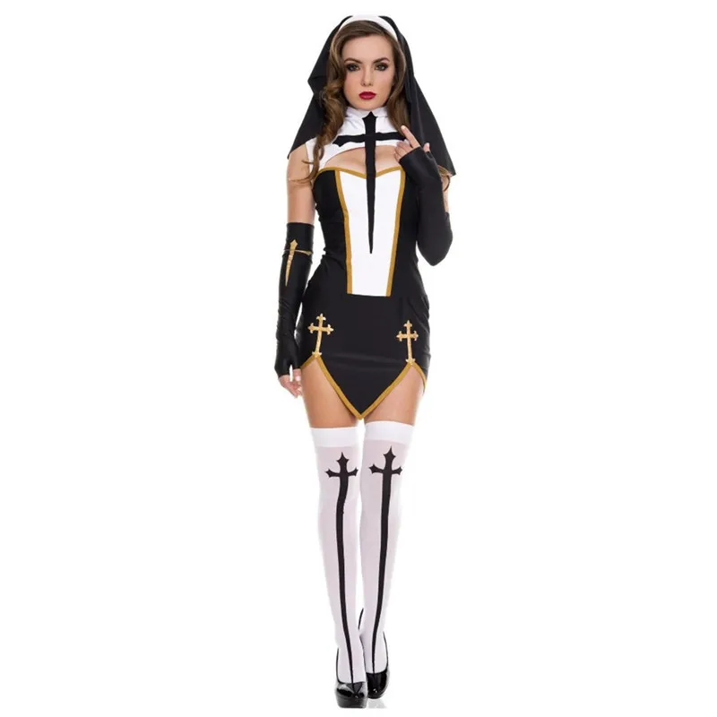 

Sexy Bad Habit Nun Costume Halloween Women Sister Missionary Lingerie Exotic Fetish Cosplay Fancy Dress