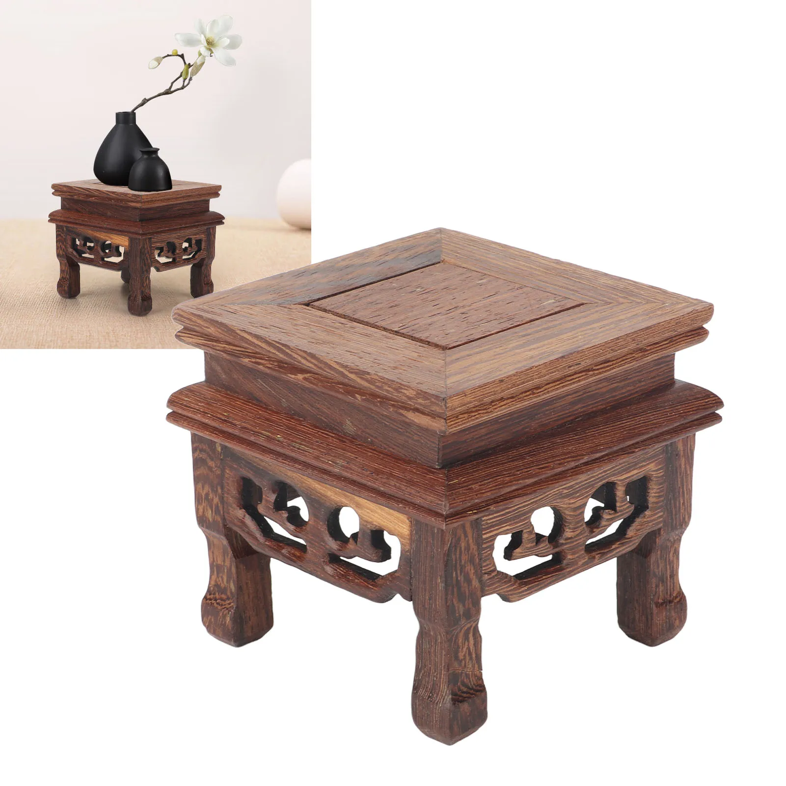 Wooden Flower Plant Display Stand Squared Stable Retro Style Durable Wood Widely Used Wooden Riser For Plant Teapot