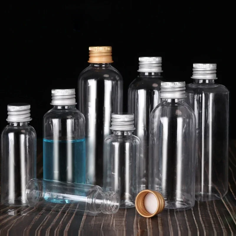 5PCS 5ml-500ml Empty Clear Plastic Bottles with Aluminum Screw Cap For Essential oils Lotion Creams