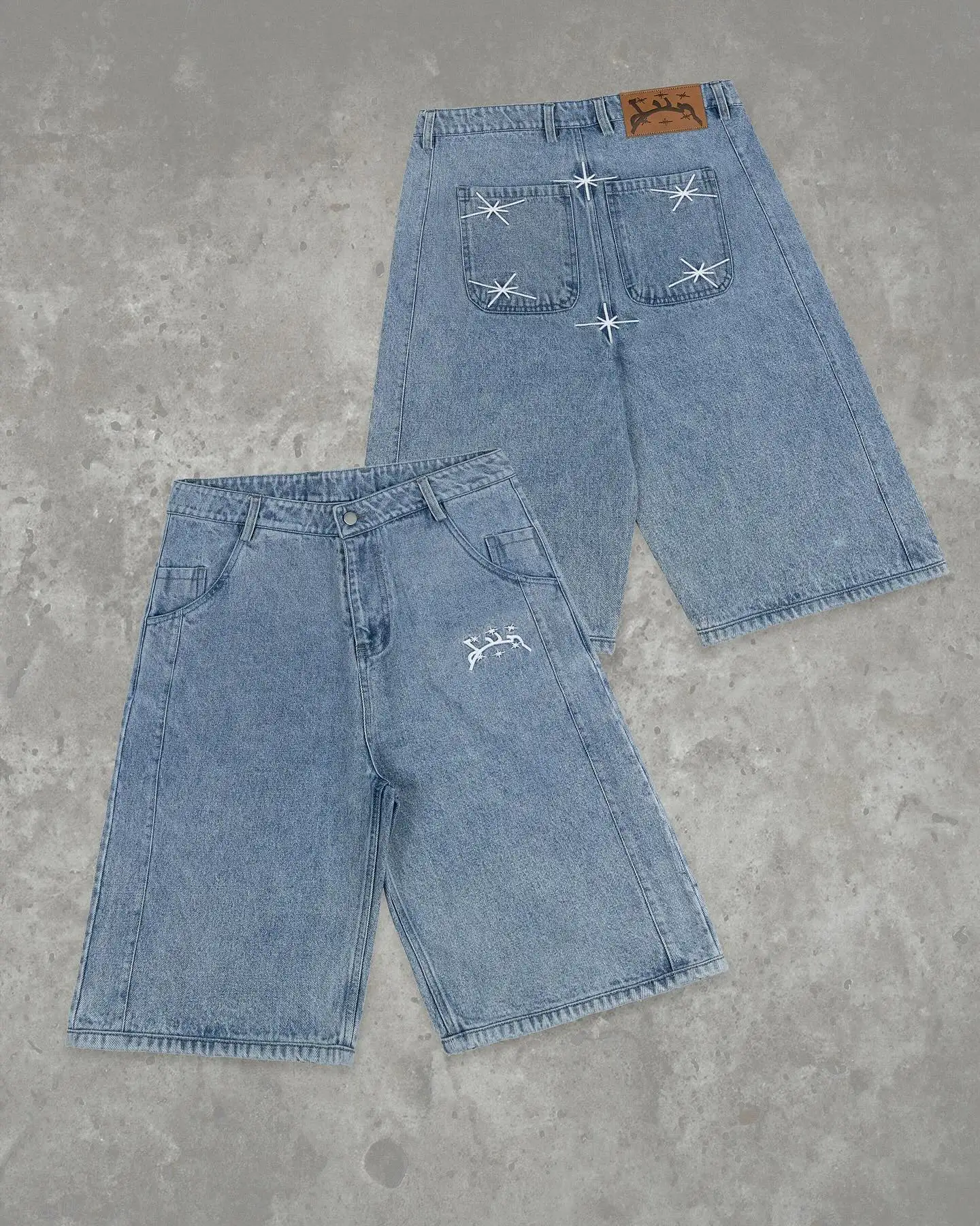 Divin Street Geometry Graphic Embroidery Baggy Denim Shorts Y2k Retro Hip Hop Trendy Gym Basketball Shorts Men Women Jorts denim shorts