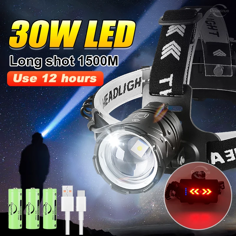 

Long range white laser LED Powerful Headlamp 18650 USB Rechargeable Headlight Head 6600mAh Head Torch Super Fishing Head Lamp