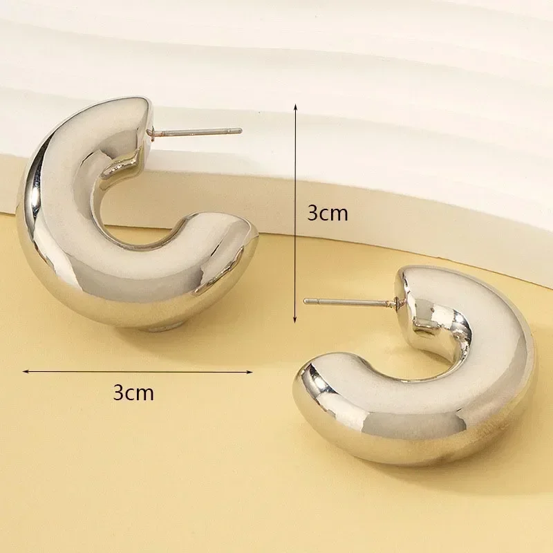 Clip Earrings Punk Non Piercing Chunky Round Circle Clip Earring Women Gold Plated C Shape Ear Cuff Stud Tube Thick Earclips Jewelry Gifts