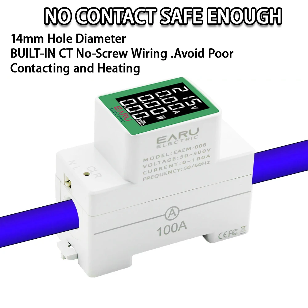 4IN1 디지털 AC 110V 220V 100A 전압 전류 kWh 전기 에너지 모니터 미터 VOLT AMP 전압계 Aammeter 전력계 Din Rail