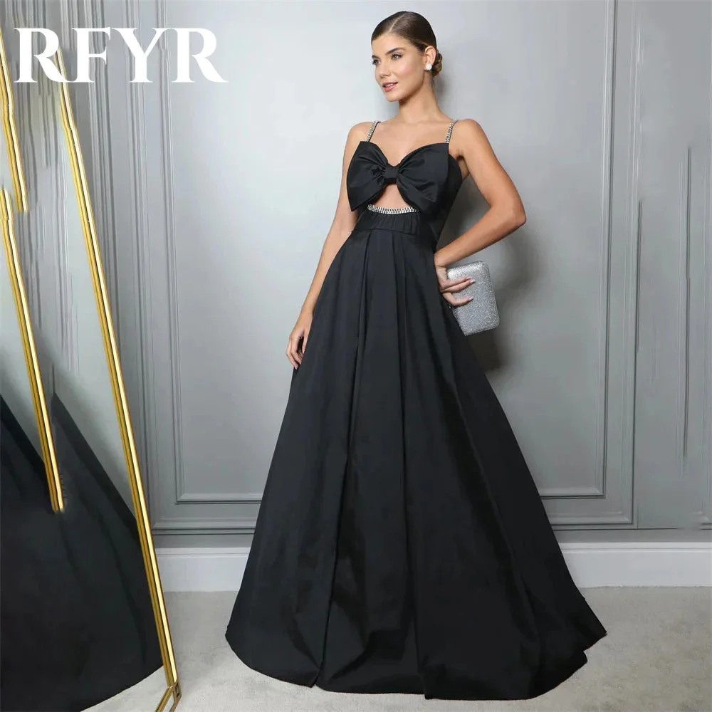 

RFYR черное платье для выпускного вечера на бретельках вечерние платья а-силуэта платья знаменитостей с блестками бантом свадебное платье для вечеринки