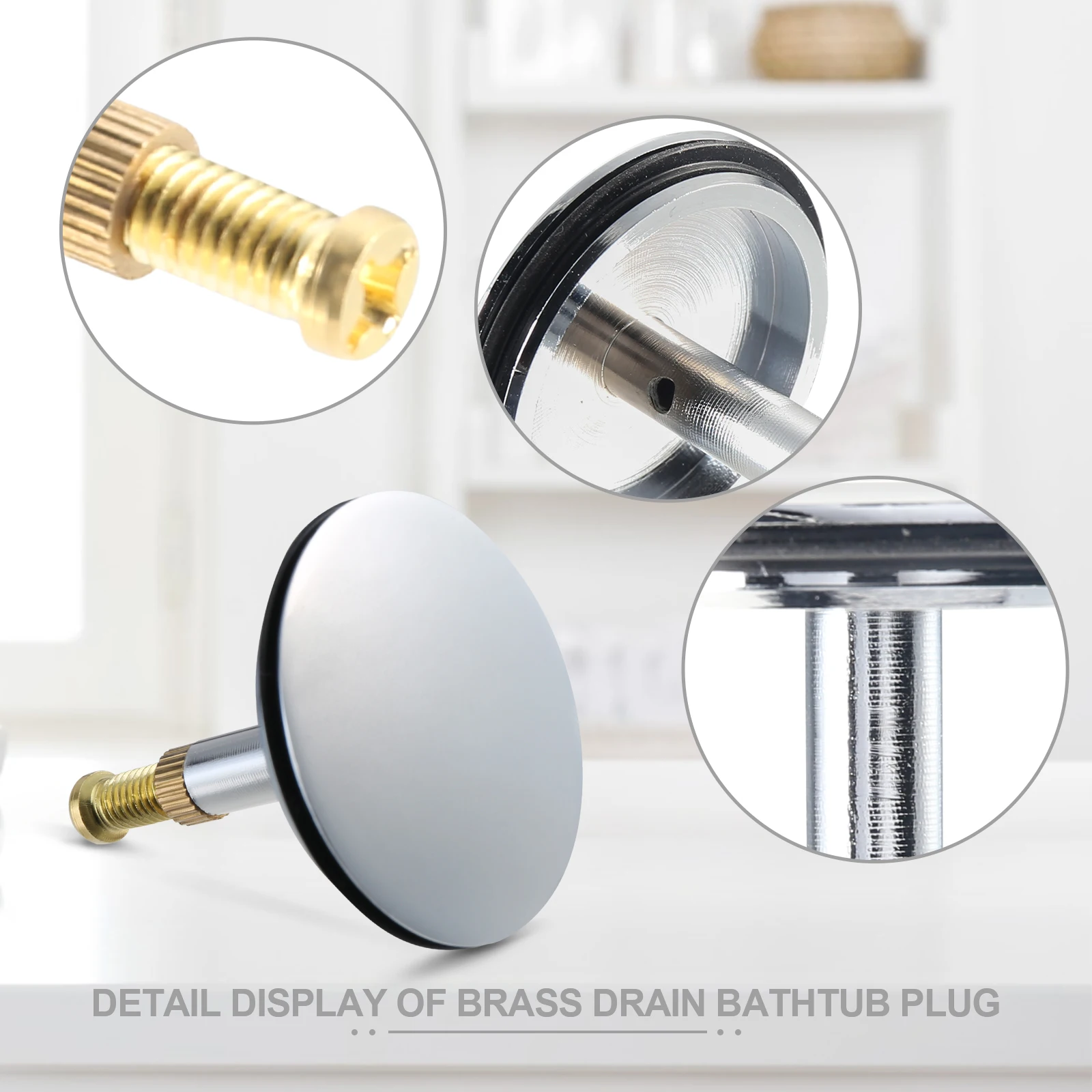 44mm Bathtub Steel Sink Plug Replacement Universal Bath Pop Up Waste Plug Only Flat Seal Brass Tub Drainer Stopper Strainer Pin