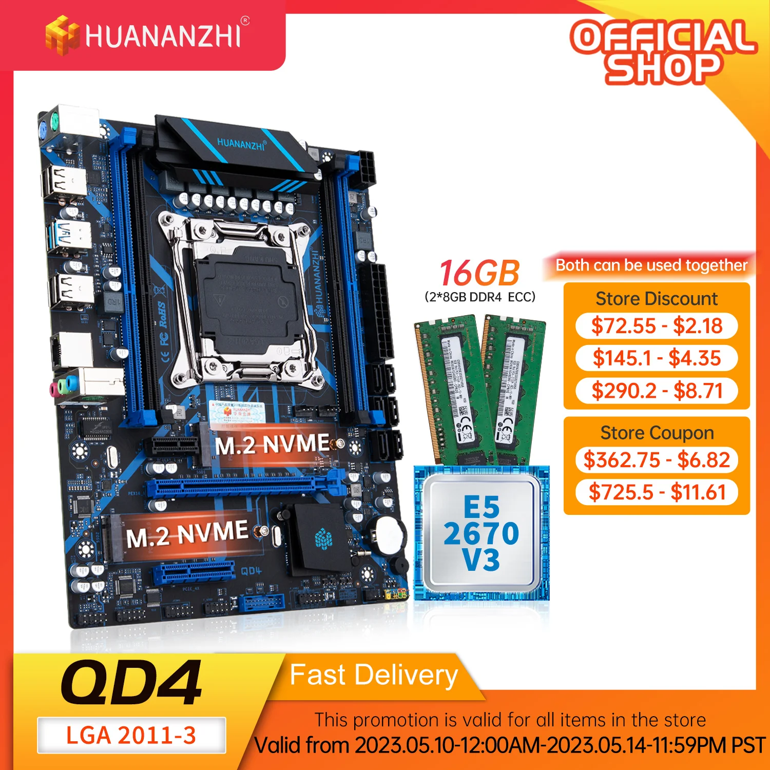 HUANANZHI X99 QD4 LGA 2011 3 XEON X99 płyta główna z Intel E5 2670 v3 z ...