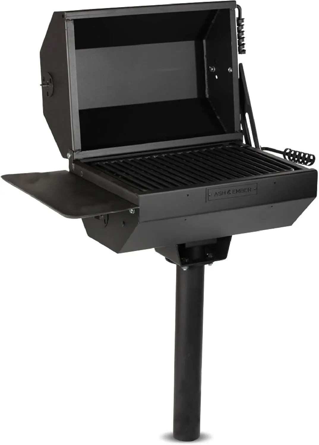 Park-Style Grill/Smoker, 390 Sq. Inch Charcoal Grill with Cover,Grate, Side Shelf for Food Prep & Accessories, Single Post