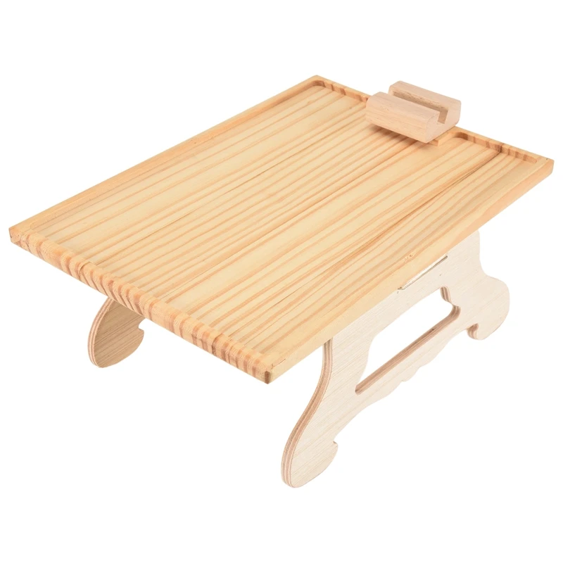 

Bamboo Sofa Tray Table Clip On Side Table For Wide Couches Arm, Foldable Couch Tray With 360° Rotating Phone Holder