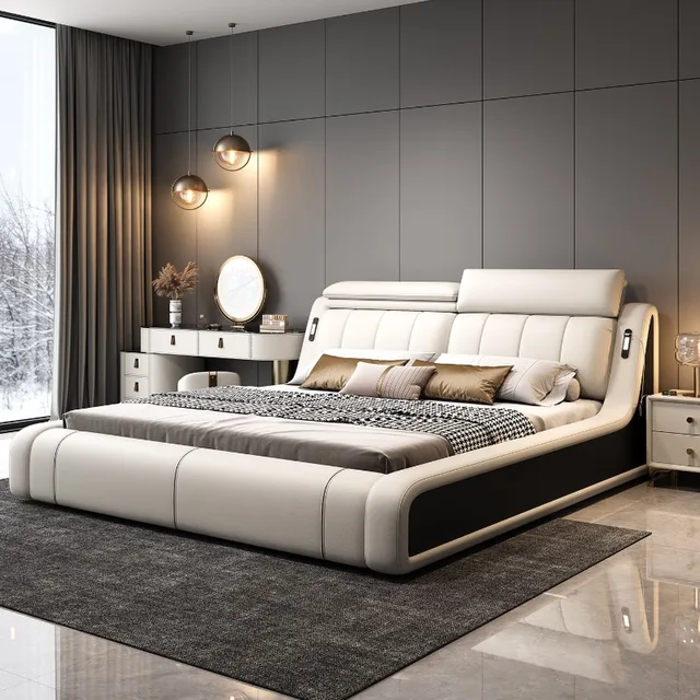 Cadre de couchage lit Unique minimaliste tables de chevet lit fantaisie tête de lit nordique Muebles Para dortoir chambre ensemble meubles 1