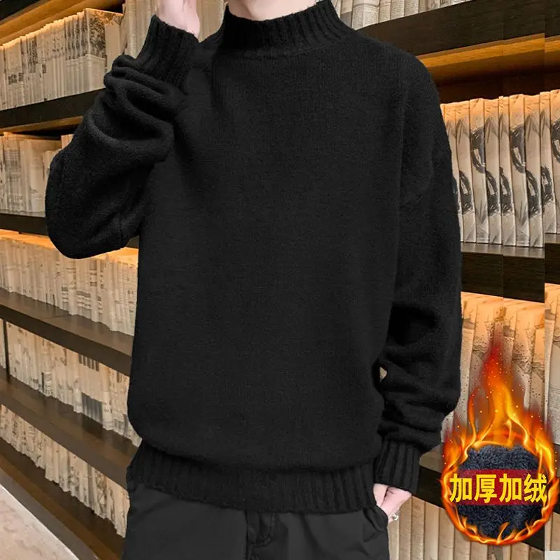

Mens Sweater 2023 Autumn Winter Men Long Sleeve Pullovers Outwear Fashion Mock Neck Warm Sweater Male Slim Fit Knit Sweater Top