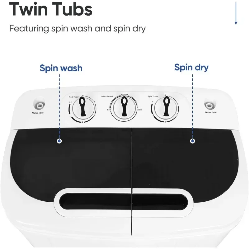 ZENY Portable Clothes Washing Machine Mini Twin Tub Washing Machine 13lbs Capacity with Spin Dryer,Compact Washer 4