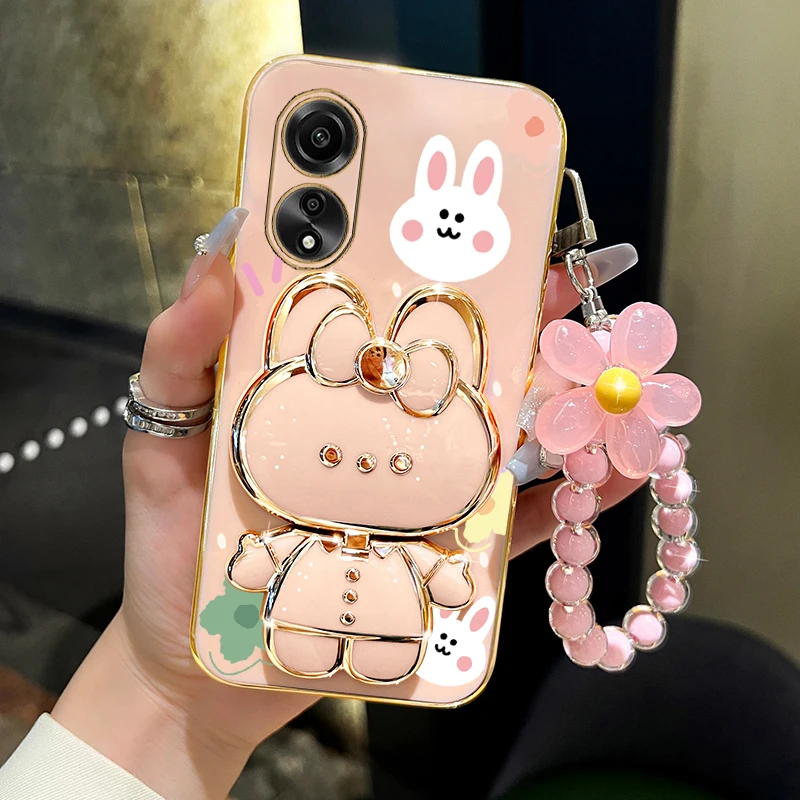 Floral Rabbit Makeup Mirror Phone Holder Case - Stylish Protective Cover