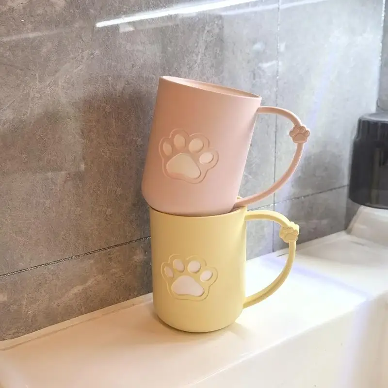 *1 pz Bicchiere per collutorio in plastica con manico a forma di zampa di gatto, ideale per coppie, con manico, perfetto per il bagno, porta spazzolino portatile_voghion.com