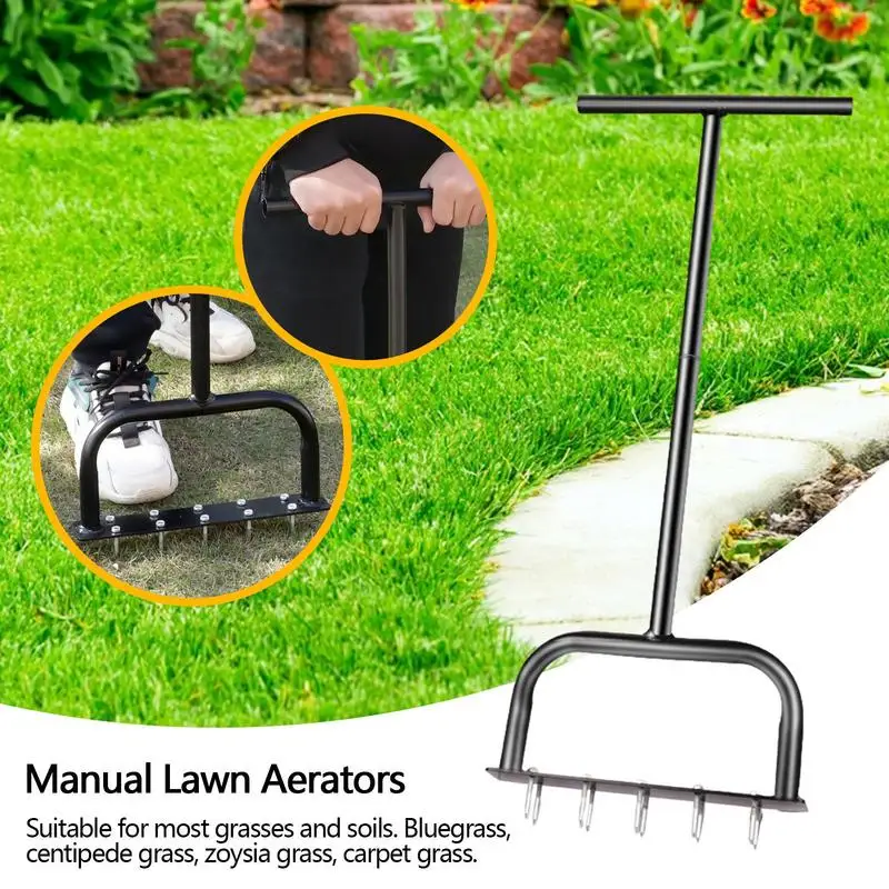 Aireador De Césped Manual - Rodillo Con Clavos, 53x130cm, Capacidad 5.5L, Color Negro