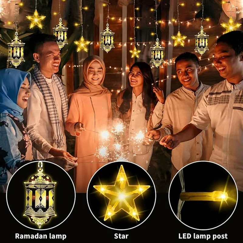 3M 10LED EU Plug Star Lamp Curtain Ramadan Lamp Bedroom Home Outdoor Ramadan Lamp Eid Party Decoration