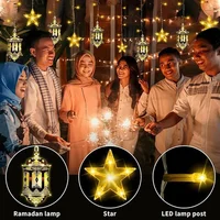 3M 10LED EU Plug Star โคมไฟผ้าม่านรอมฎอนโคมไฟห้องนอนกลางแจ้งรอมฎอนโคมไฟ Eid Party ตกแต่ง 4