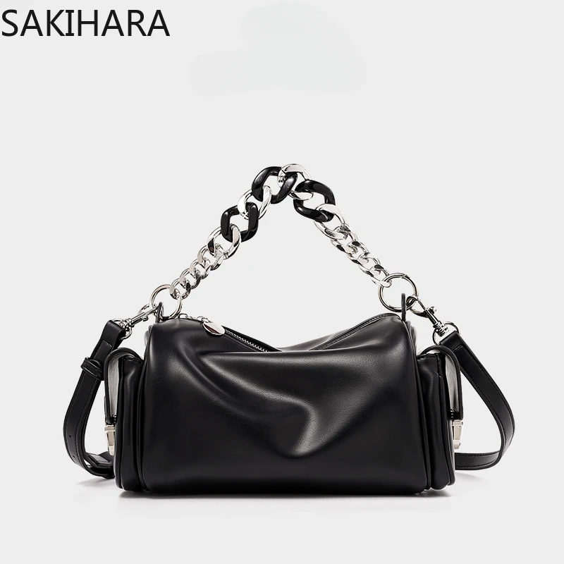 

Fashion Korean Boston Solid Color Temperament Japanese Sweet Large Capacity Chains Designer Handbags Crossbody Bags for Women