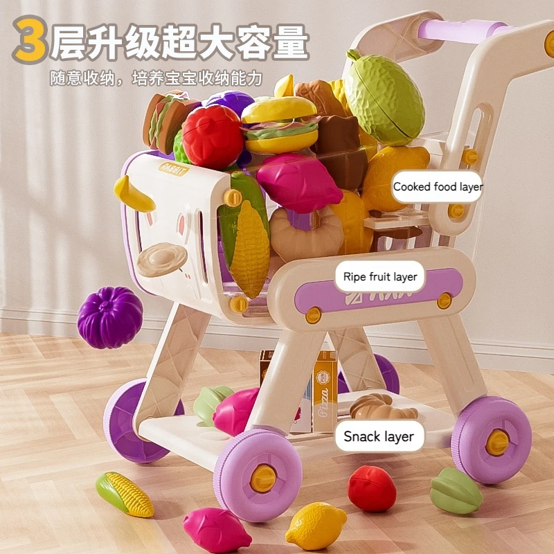 New Toys Girl'S Fruit And Vegetable Shopping Cart Playing House Kitchen Toys Children'S Toys Fruit Handcart Gift 2