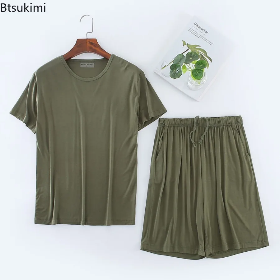 Men's Summer Casual Sleepwear Sets Solid HomeWear Suits 2pcs Modal T-shirt and Shorts Oversized Summer Pajamas Male L-8XL pajamas set man pajamas set