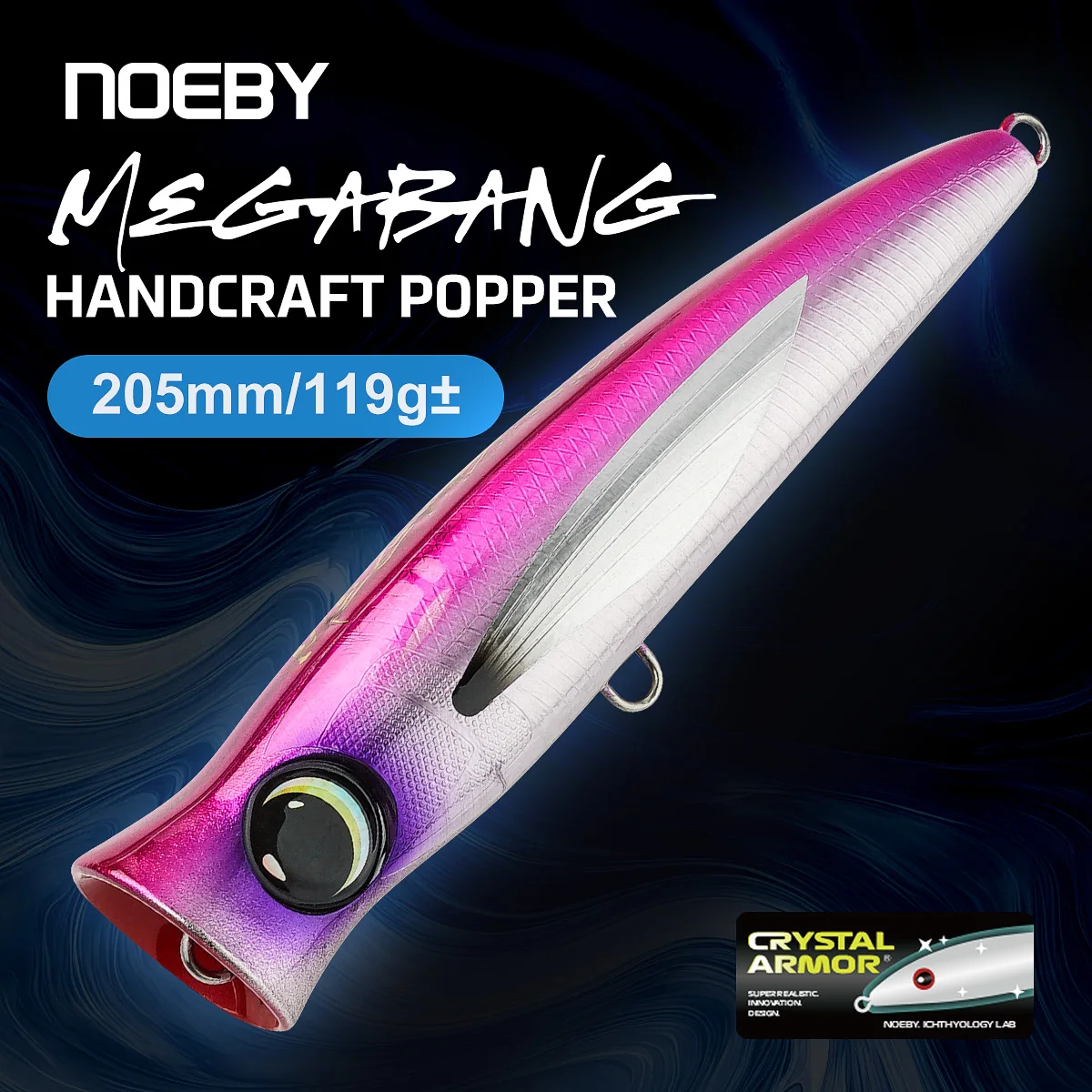 NOEBY Megabang Popper-Köder 205mm 119g± Handgefertigter Premium-Kristallpanzer-Verstärkter Körper GT Thunfisch Big Game Popping