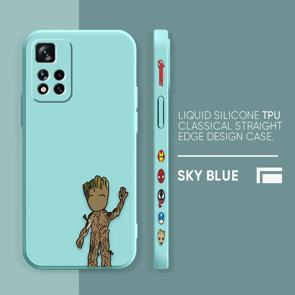 thumbnail image 1 of Case For Redmi Note 12 11 11T 11R 11E 9 9S 8 7 7S PRO PLUS 4G 5G Colour Simple Liquid silicone Case Cartoon Marvel Baby Groot, 1 of 5