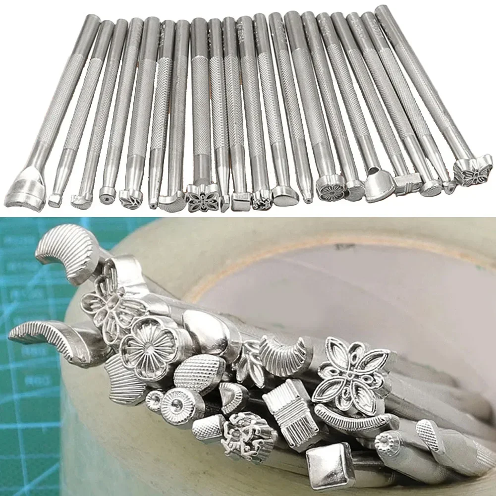 ALLGOOD 20pcs Leather Stamp Printing Tool Kit Alloy Punch Set Carving Punch Saddle Making Tools For Leather Craft DIY Artwork