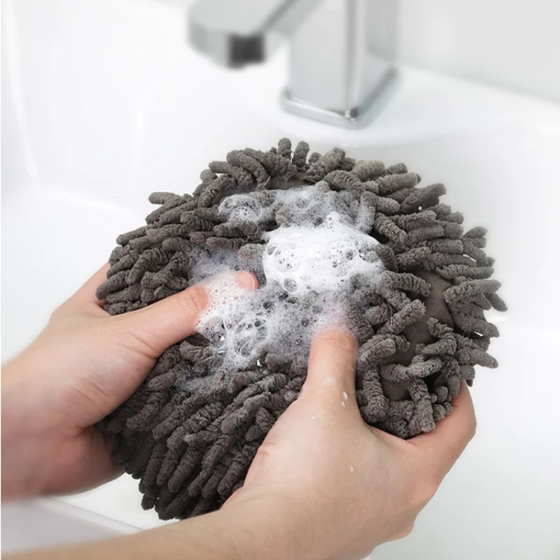 Abcty Soft Absorbent Chenille Hand Towels Ball(6.7'),Quick Dry Hand Bath  Towel, Bathroom Hand Towels with Loop,Wash/Dry,Hanging Kitchen Hand Towels  (Include Wall Hooks) 