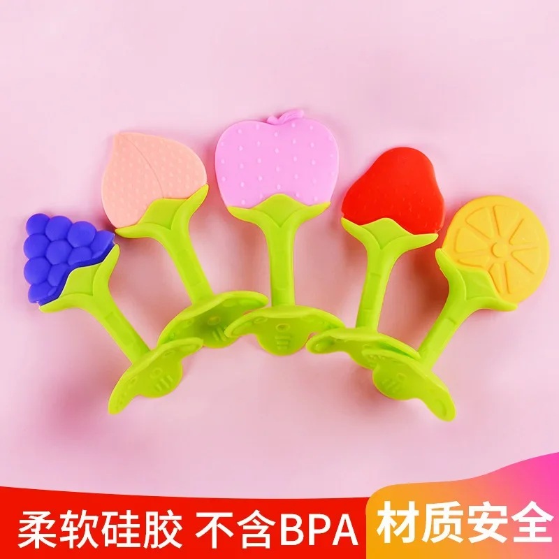 Three dimensional gutta percha silicone infant gutta percha fruit shaped biting neonatal two color molar stick Feeding Teether