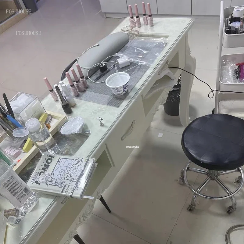 European Single Nail Tables Nail Shop Paint Professional Manicure Table Light Luxury Double Economical Manicure Table for Nails