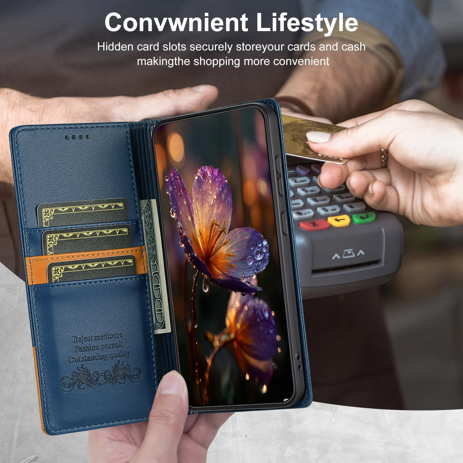 Luxury RFID Magnetic Leather Wallet Phone Case with Card Slots and Stand Feature
