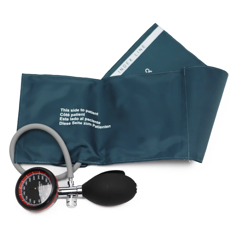 Green Medical Manual Adult Blood Pressure Monitor BP Upper Arm Cuff Manometer Aneroid Sphygmomanometer with Gauge Air Meter Pump