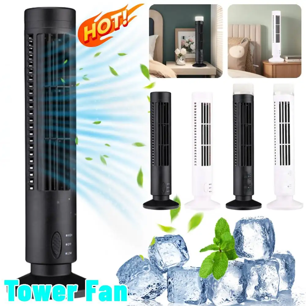 Vertical Bladeless Tower Fan 2 Wind Speed Portable Electric Fan Cooling Standing Air Conditioner Fan for Living Room Bedroom