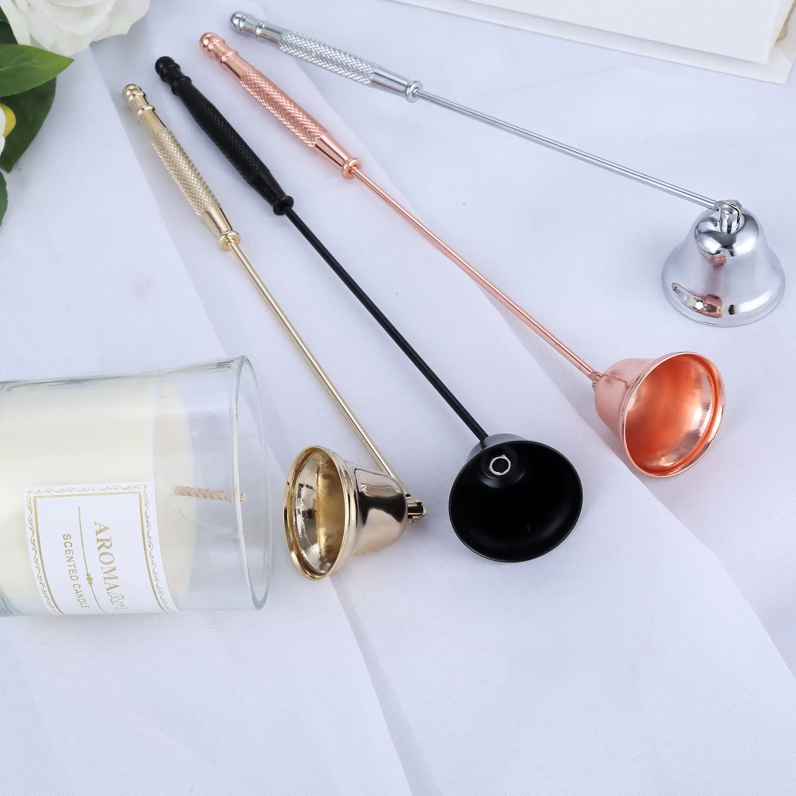 Candle Snuffer Stainless Steel Smokeless Candles Wick Bell snuffer Put Off flame Tool Cutter Black Gold Rose Silver Decor 1pc