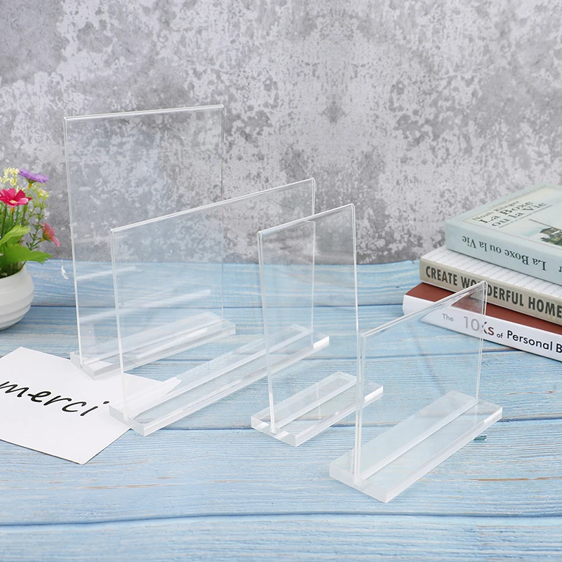 1pcs Double Side Acrylic Display Stand T Shape Slanted Sign Holders Desktop Paper Menu Holder Advertising Price Display Board