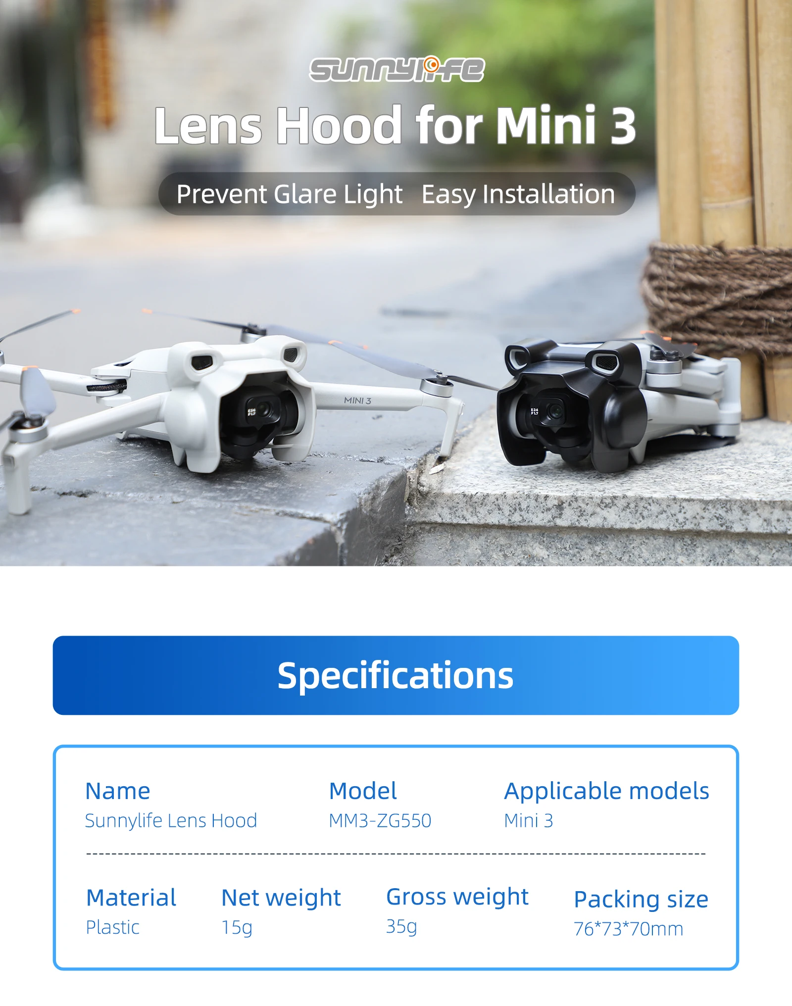Sunnylife Lens Cover for Mini 3 Lens Hood Sunshade Protective Cover Anti-glare Gimbal Camera Guard for DJI Mini 3 Accessories