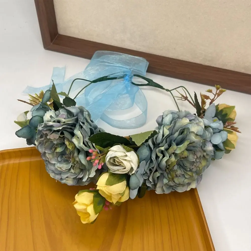 Bohemian Festival Wedding Flower Crown Photo Props Rose Green Leaf Floral Headpiece Headwear for Women Girls