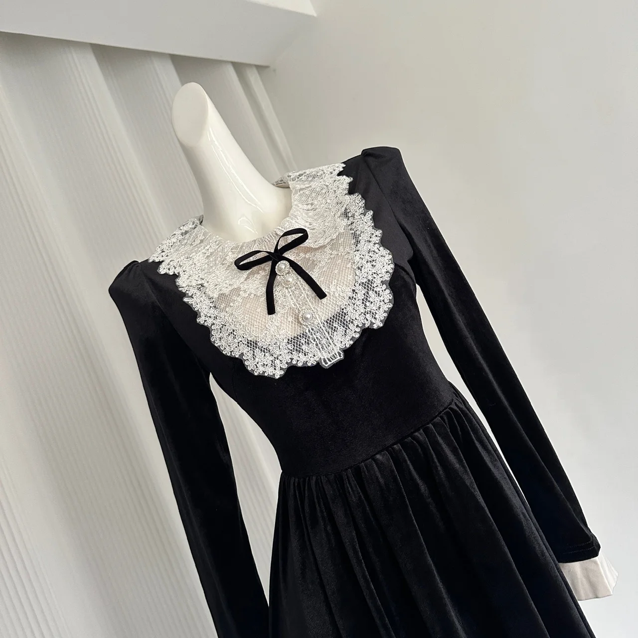 French Vintage Princess Evening Party Dresses Women Lace Patchwork Velvet Mini Dress A-line Korean Fashion Autumn Vestidos Mujer