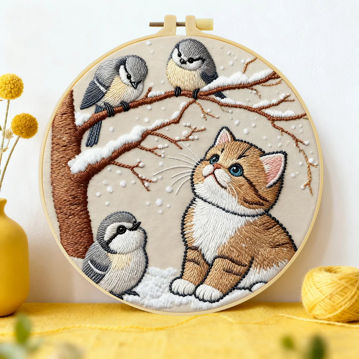 1 Stück 20X20CM/15X15CM 7,87/6,3 Zoll Katzen-Stickerei-Starter-Kit DIY-Kit DIY-Stickerei-Set Handarbeiten Nähkunst-Set für Anfänger