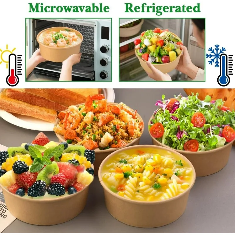 10-Pack Kraft Paper Salad Bowls with Lids Biodegradable Disposable Tableware for Meal P... - SKU KPSB2151 - UGI Packaging