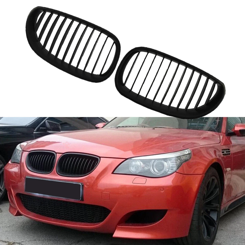 2 Stück Front stoßstange Nieren grill Renn grills glänzend/mattschwarz für BMW E60 E61 M5 5er