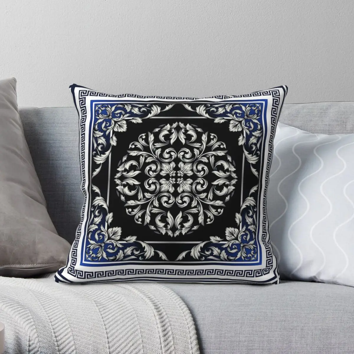 

Blue White Greek Meander Square Pillowcase Polyester Linen Velvet Pattern Zip Decor Throw Pillow Case Car Cushion Case