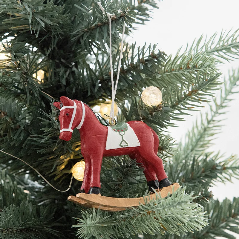 Cheval à bascule en bois, style vintage blanc