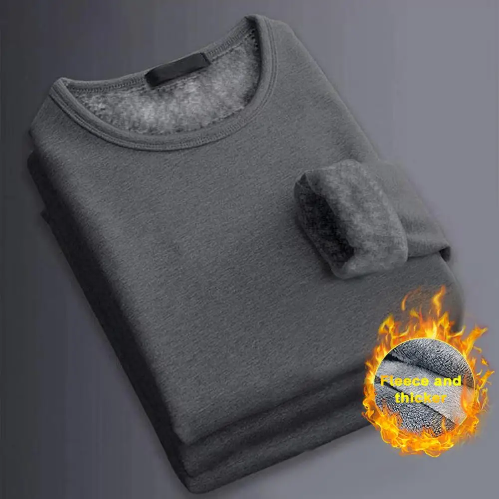 

Mens Underwear Fall Winter Men's Long-sleeved Thermal Underwear Plus Plush Padded Man T-shirt Round Neck Slim Bottoming Shirt