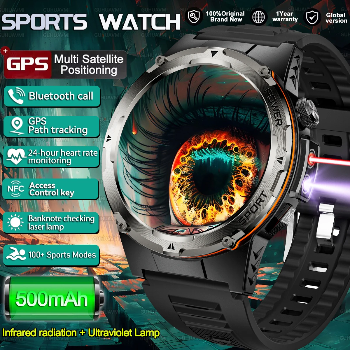 2026 Popular Outdoors GPS Sports Smart Watch Men AMOLED Screen Compass Waterproof 500mAh NFC HD Bluetooth call Smart Watch Men