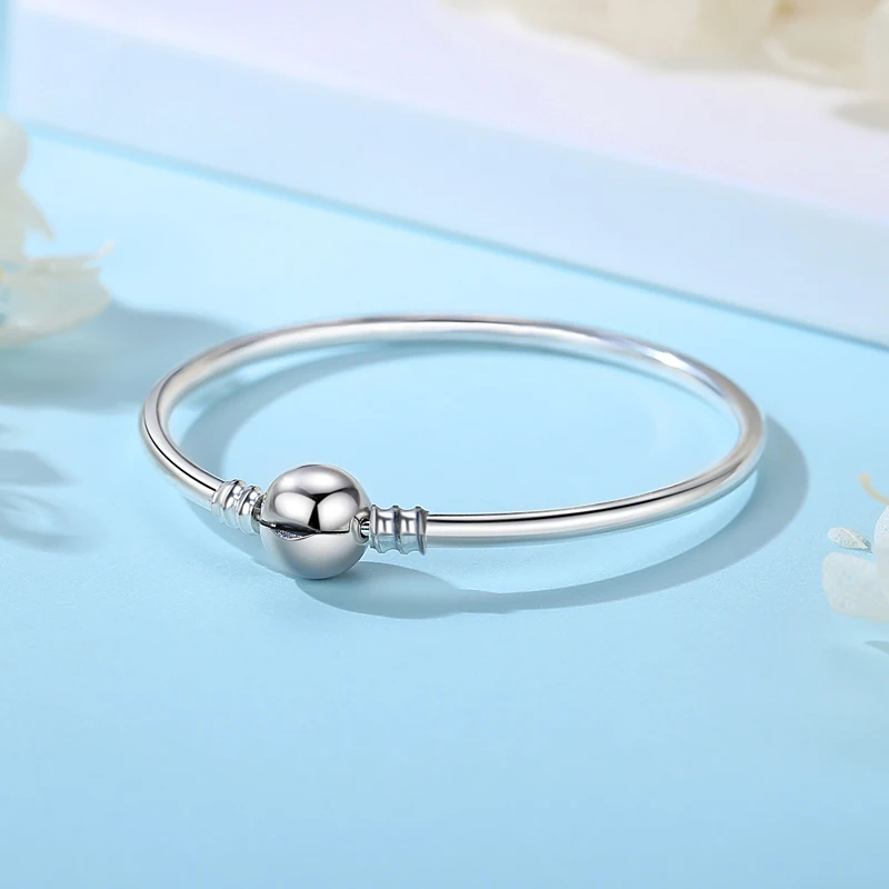 Silver Color Charm Bead Bracelet For Women Original Charms Heart Family Ball Star Bracelets Bangles Snake Chain Diy Jewelry